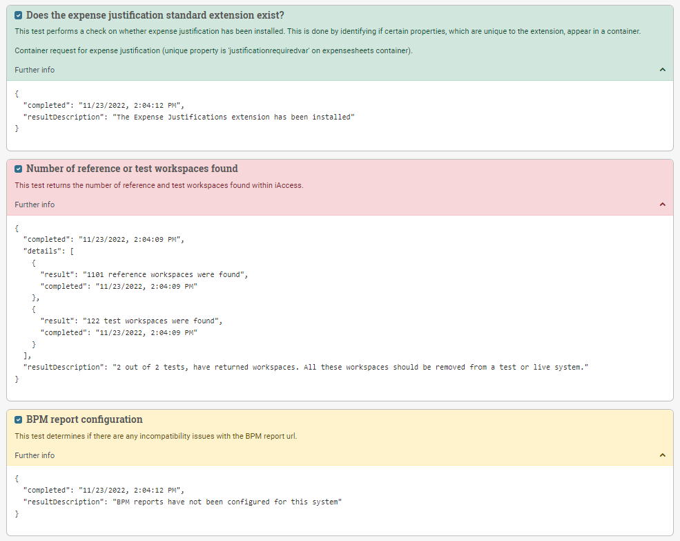 Diagnostics Tool test results