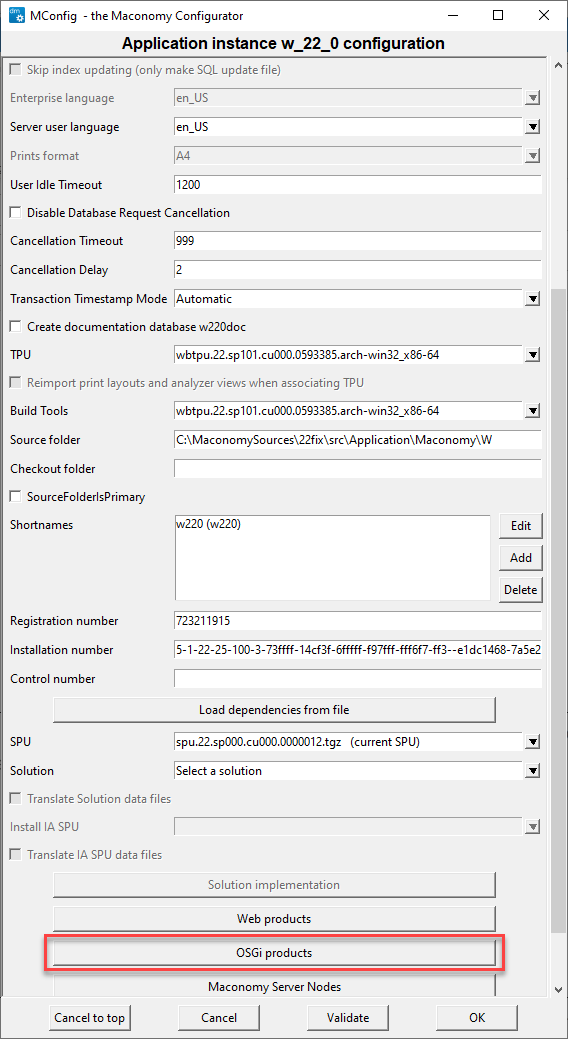 The Application Instance window