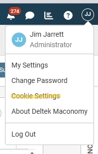 Cookie Settings: Menu Item