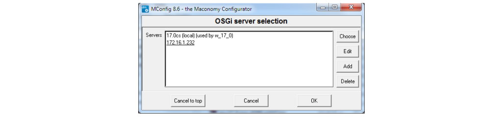 Figure @mconfig2: The OSGi Server Selection window.