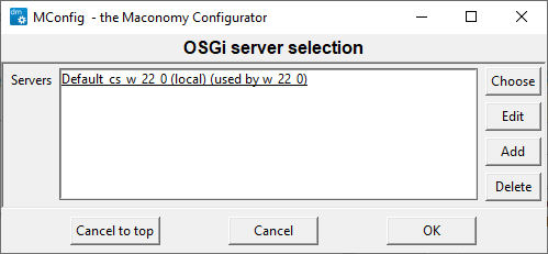 The OSGi Server Selection window