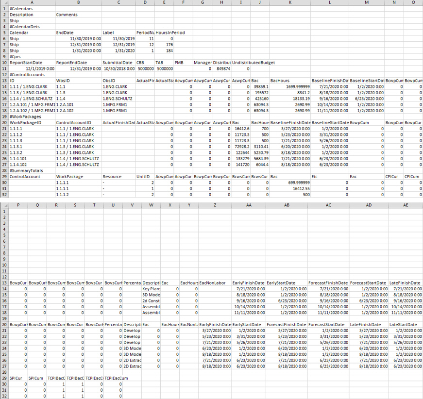 Cost Data CSV File Example