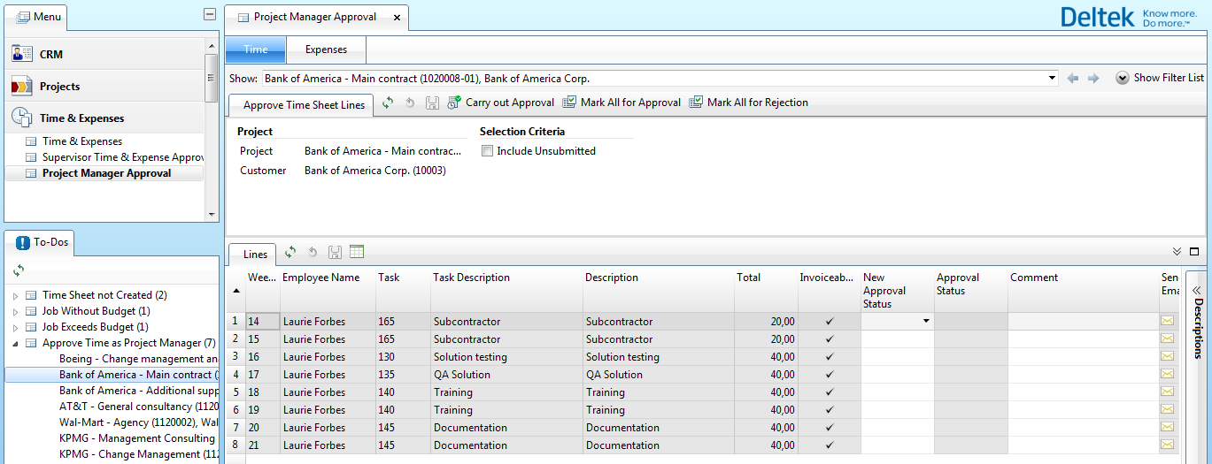 Project and Time Sheet Approval