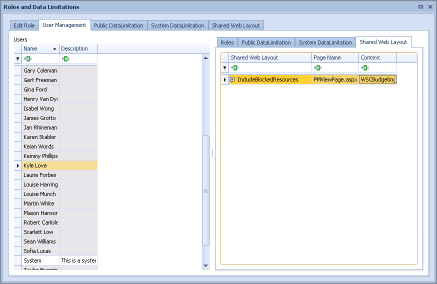 View Users and the Shared Web Layouts They Can Access
